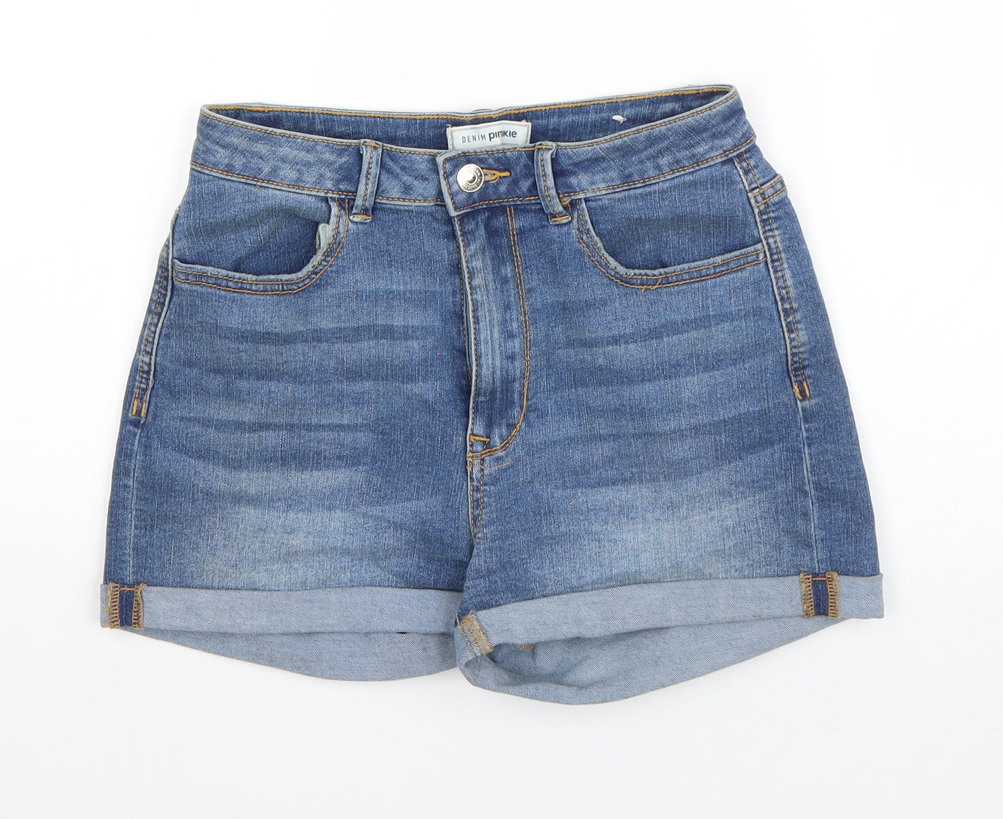 Pimkie Womens Blue  Cotton Hot Pants Shorts Size 8  Regular Button