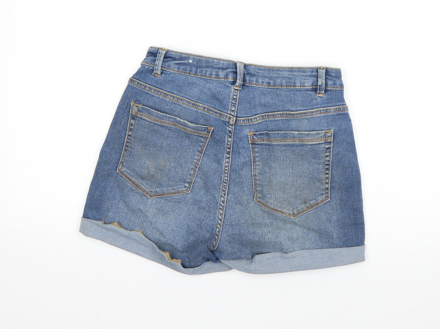 Pimkie Womens Blue  Cotton Hot Pants Shorts Size 8  Regular Button