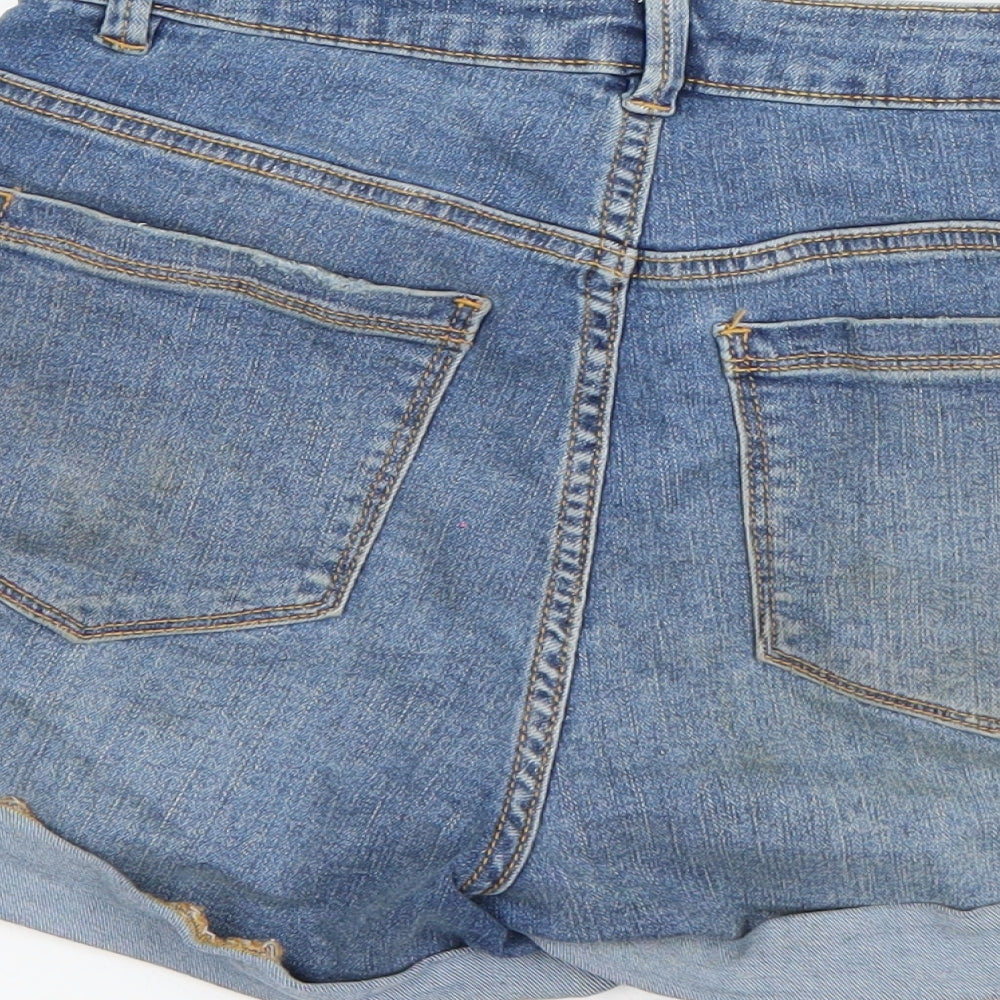 Pimkie Womens Blue  Cotton Hot Pants Shorts Size 8  Regular Button