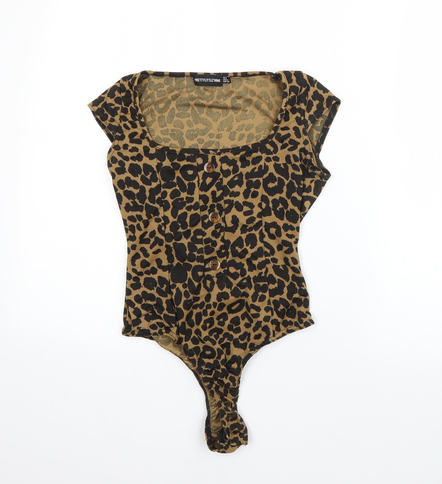 Pretty Little Thing Womens Brown Animal Print Polyester Romper One-Piece Size 8