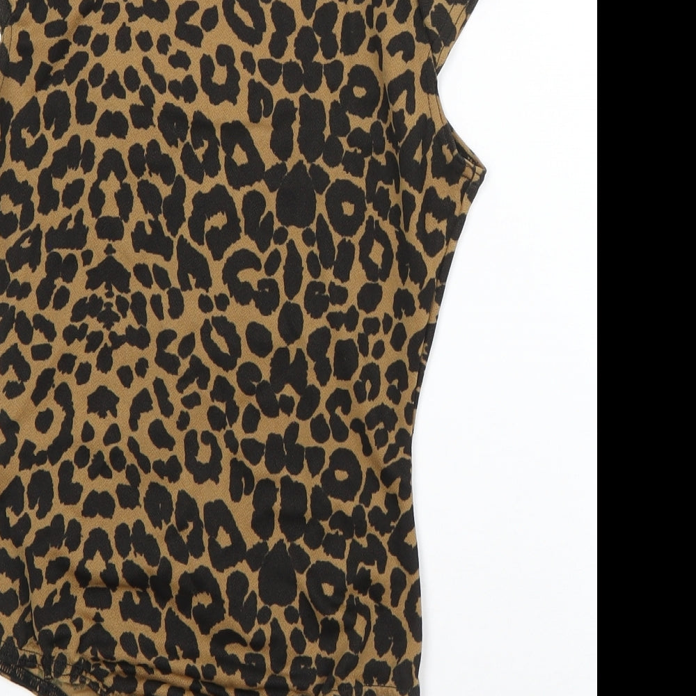 Pretty Little Thing Womens Brown Animal Print Polyester Romper One-Piece Size 8