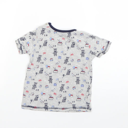 George Boys Grey  Cotton Basic T-Shirt Size 9-12 Months Round Neck  - zebra