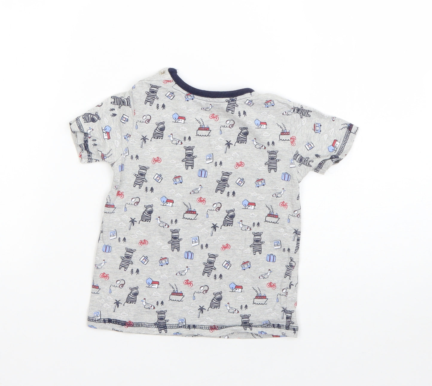George Boys Grey  Cotton Basic T-Shirt Size 9-12 Months Round Neck  - zebra