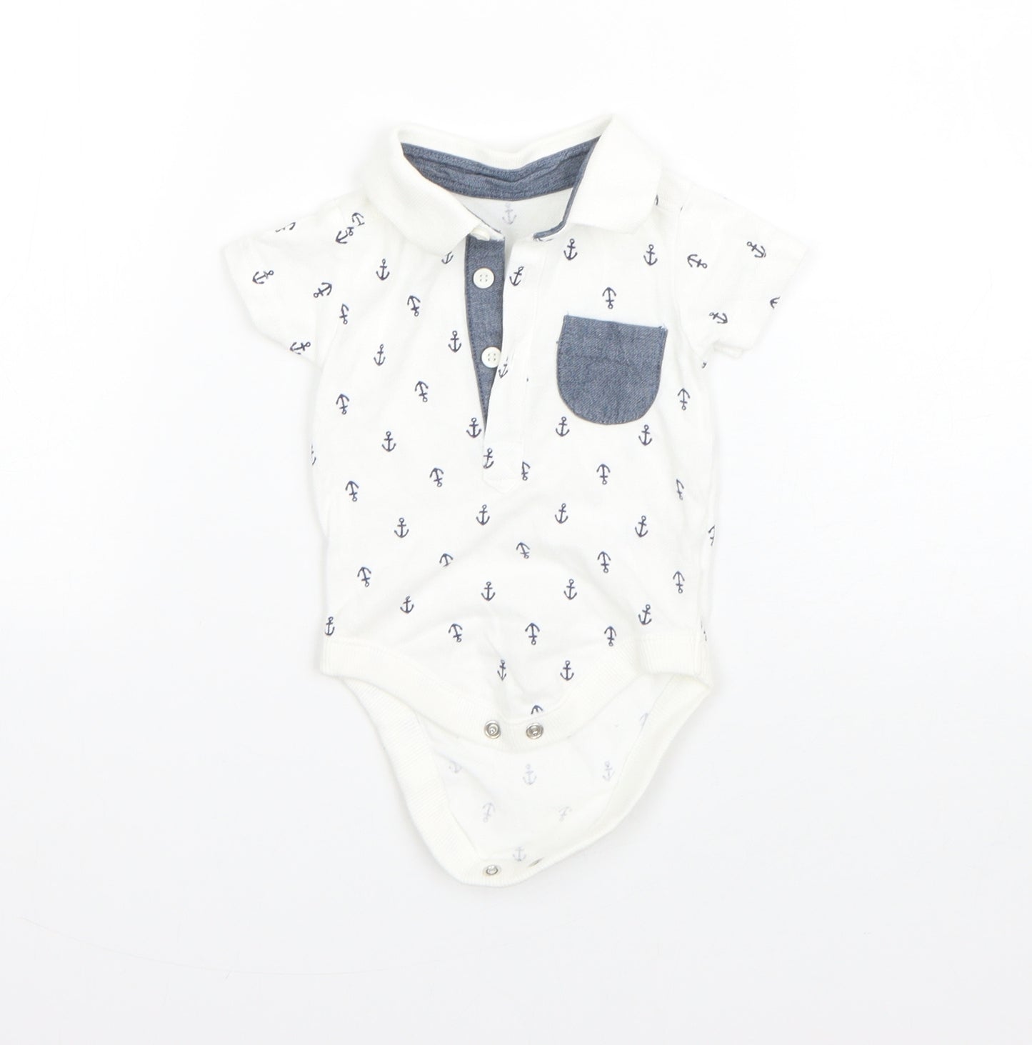 George Boys White  Cotton Romper One-Piece Size 0-3 Months