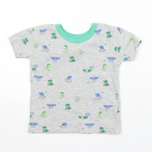 NEXT Boys Grey  Cotton Basic T-Shirt Size 9-12 Months Round Neck  - crocodiles