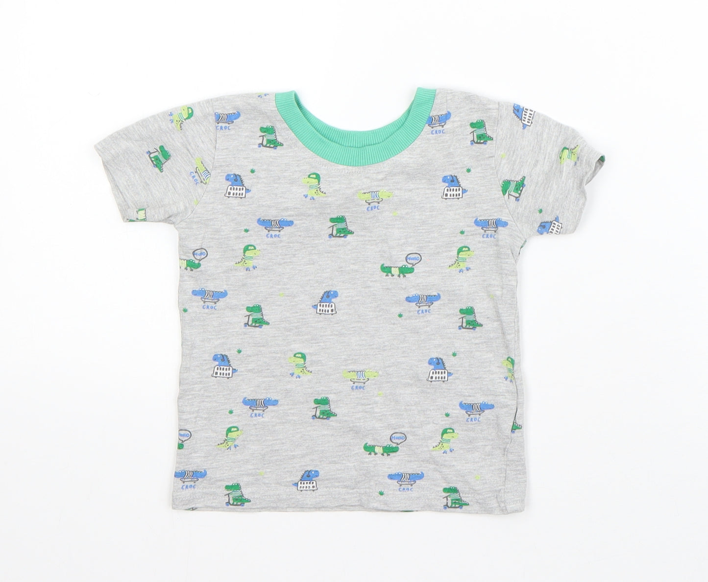 NEXT Boys Grey  Cotton Basic T-Shirt Size 9-12 Months Round Neck  - crocodiles