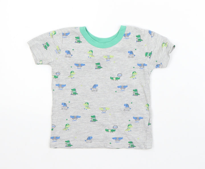 NEXT Boys Grey  Cotton Basic T-Shirt Size 9-12 Months Round Neck  - crocodiles