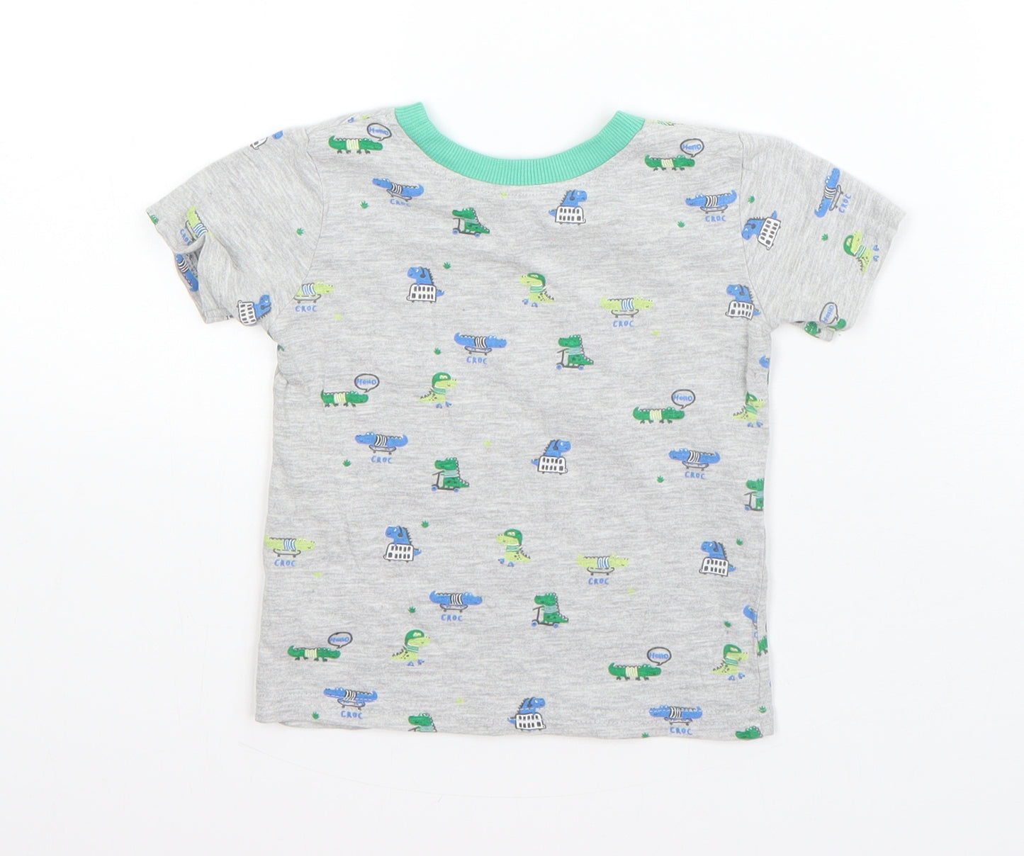 NEXT Boys Grey  Cotton Basic T-Shirt Size 9-12 Months Round Neck  - crocodiles