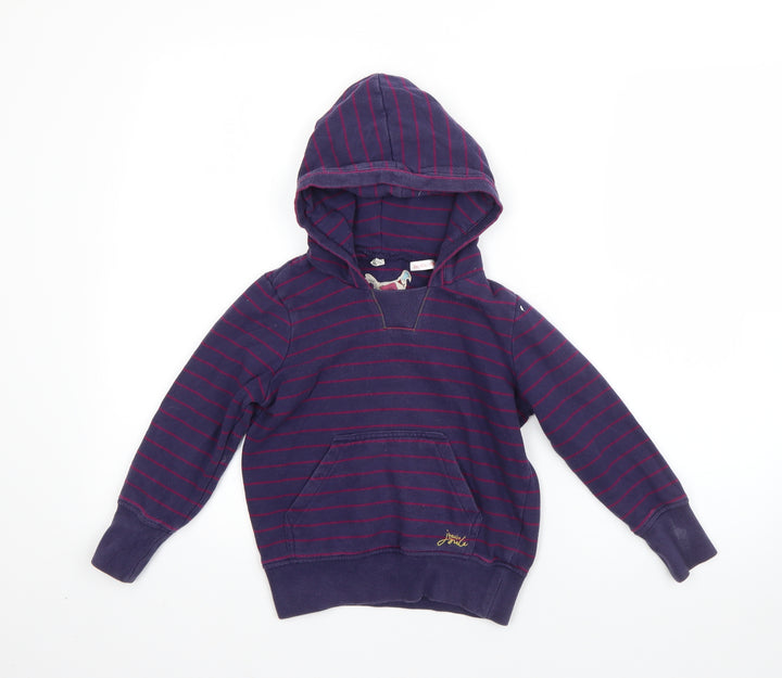 Joule Girls Purple Striped Cotton Pullover Hoodie Size 5 Years