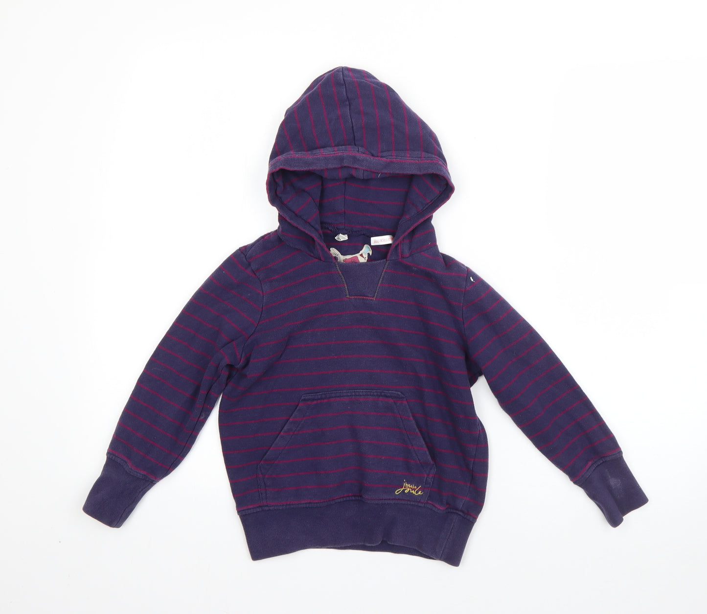 Joule Girls Purple Striped Cotton Pullover Hoodie Size 5 Years