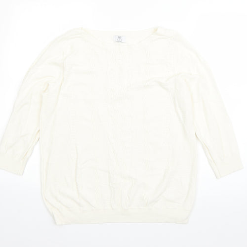 F&F Womens White Round Neck  Acrylic Pullover Jumper Size 14