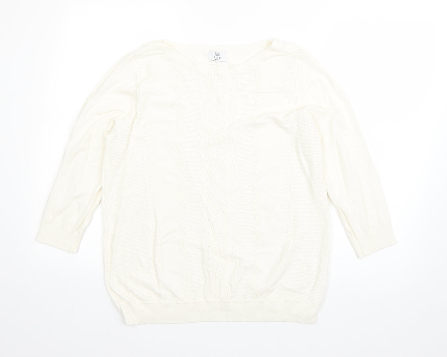 F&F Womens White Round Neck  Acrylic Pullover Jumper Size 14