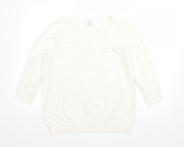 F&F Womens White Round Neck  Acrylic Pullover Jumper Size 14