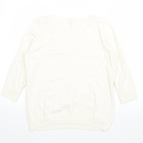 F&F Womens White Round Neck  Acrylic Pullover Jumper Size 14