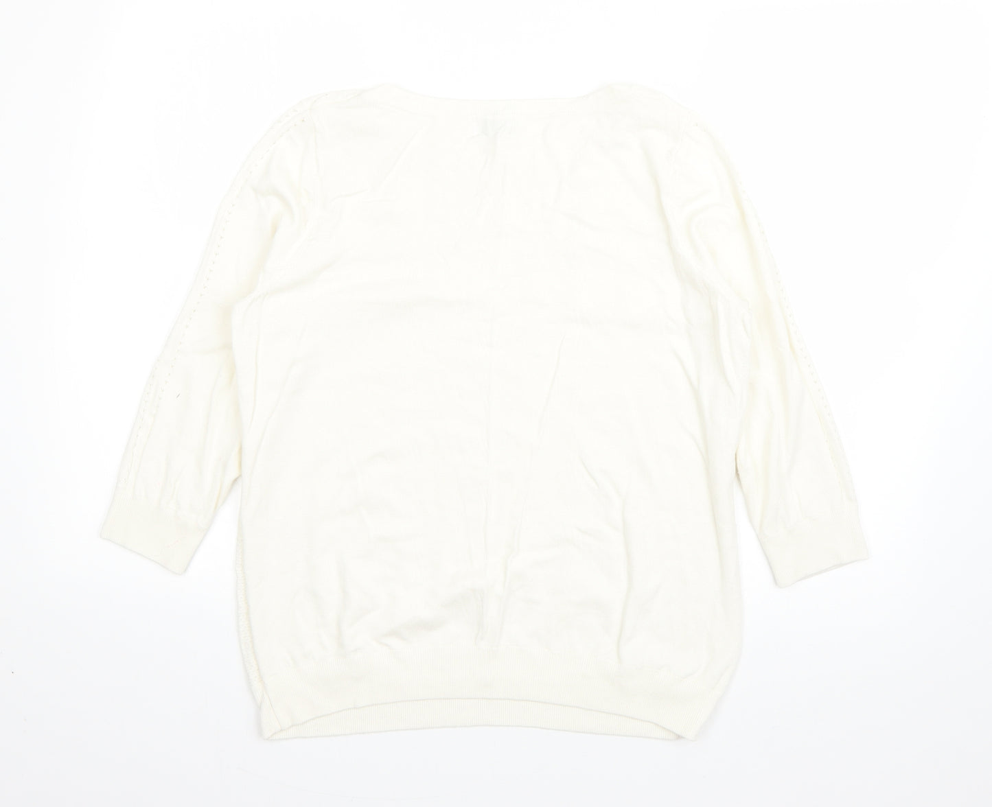 F&F Womens White Round Neck  Acrylic Pullover Jumper Size 14