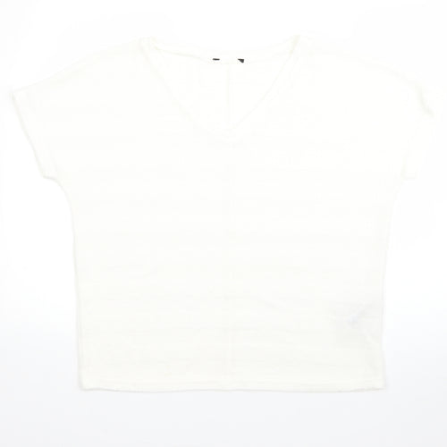 New Look Womens White V-Neck  Viscose Pullover Jumper Size M