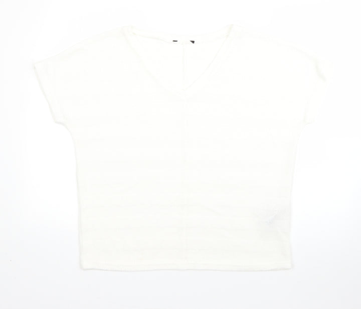 New Look Womens White V-Neck Viscose Pullover Jumper Size M
