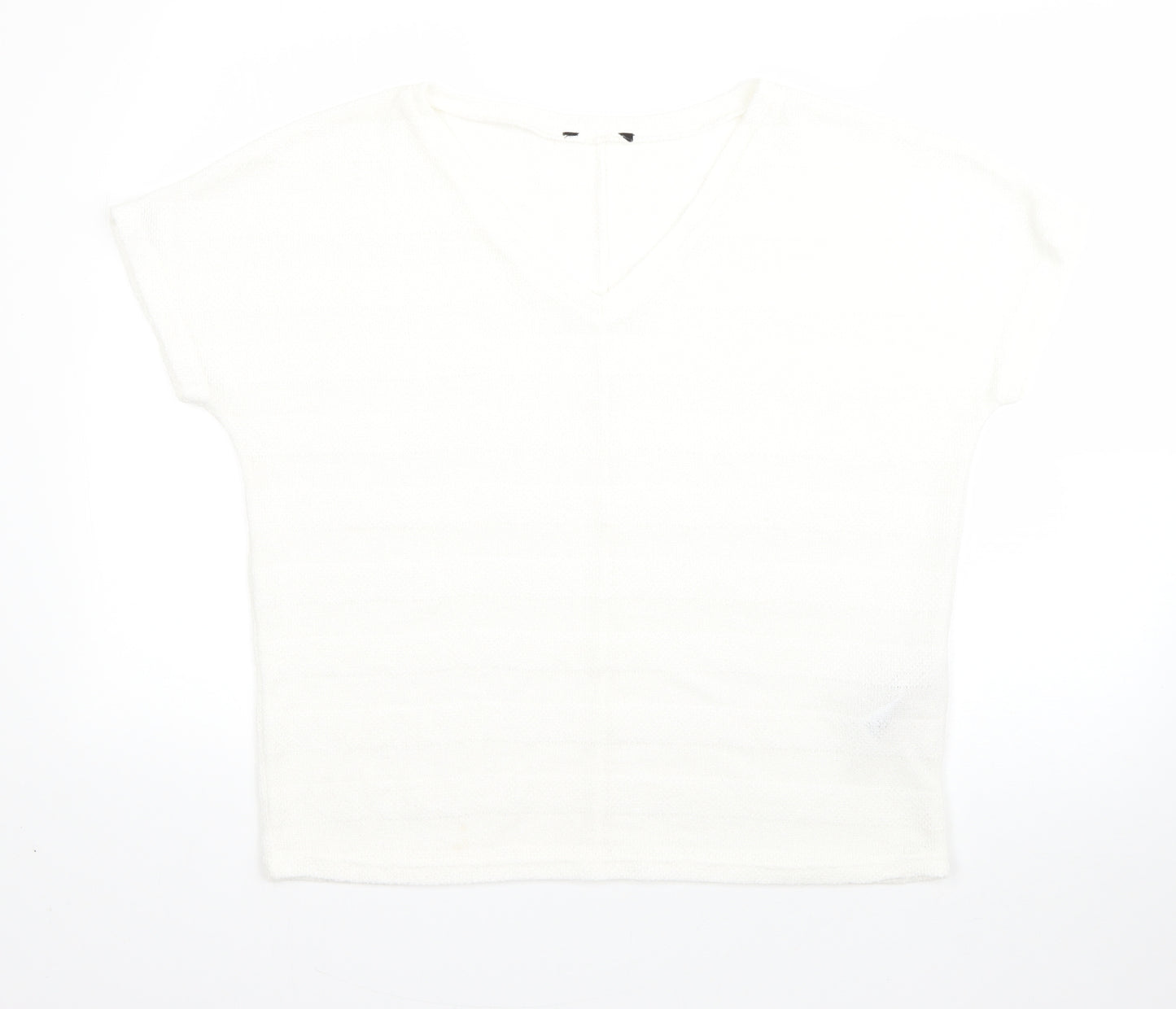 New Look Womens White V-Neck  Viscose Pullover Jumper Size M