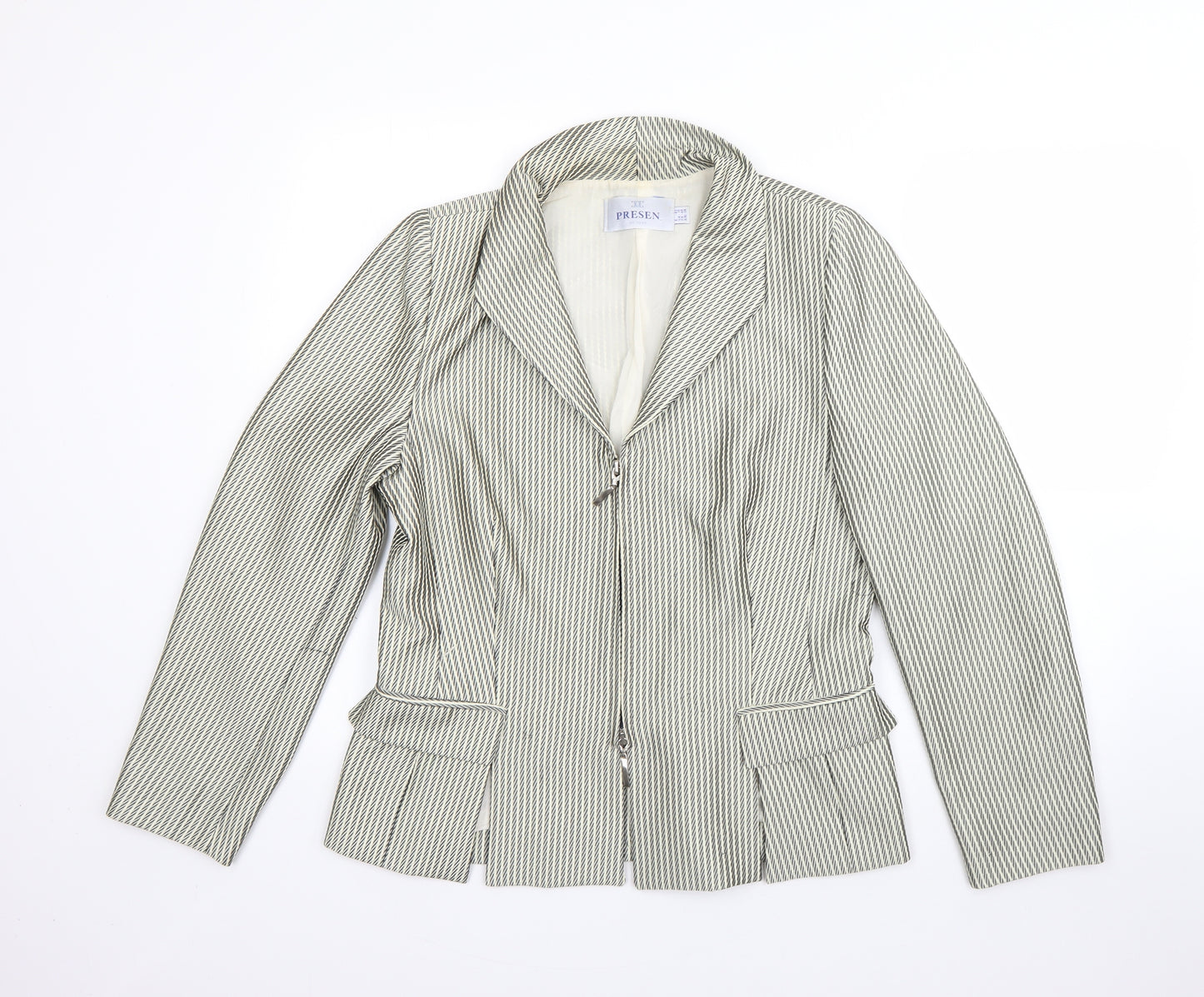 Presen Womens Beige Striped  Jacket Blazer Size 12  Zip