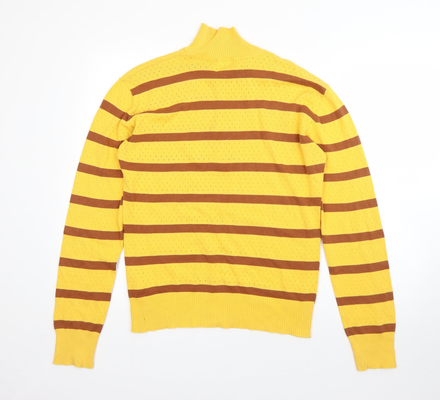 Folk Mens Yellow High Neck Striped Cotton Pullover Jumper Size XL
