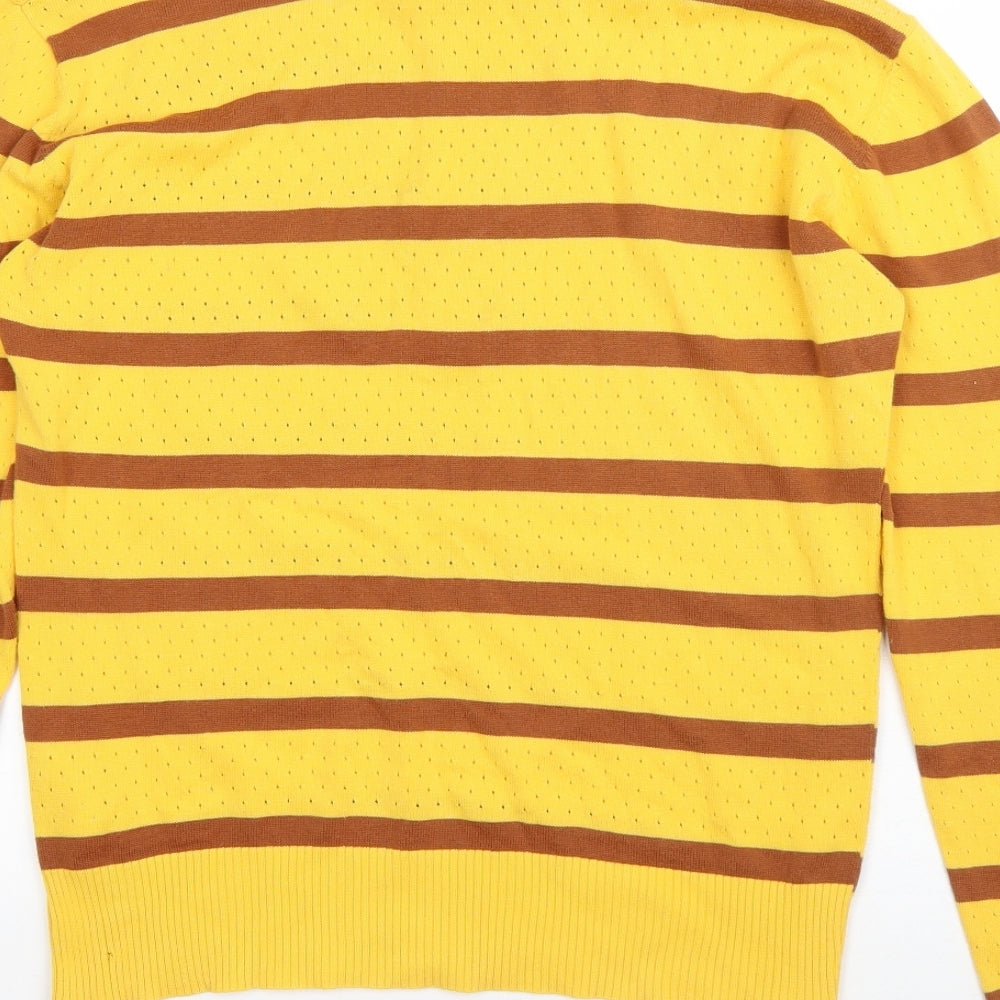 Folk Mens Yellow High Neck Striped Cotton Pullover Jumper Size XL