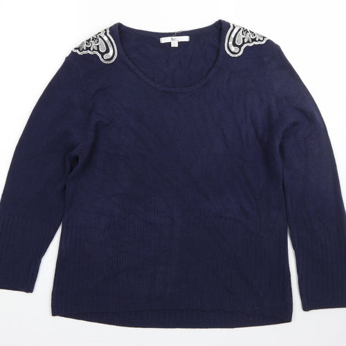 Klass Womens Blue Round Neck  Acrylic Pullover Jumper Size L