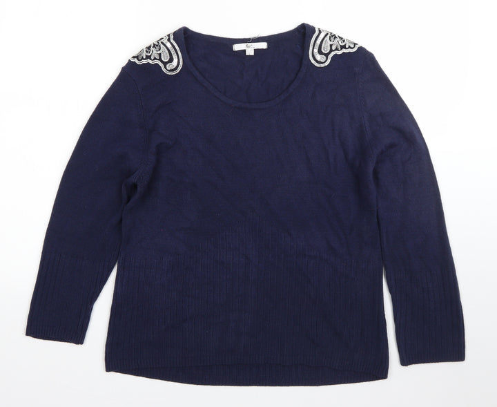 Klass Womens Blue Round Neck Acrylic Pullover Jumper Size L