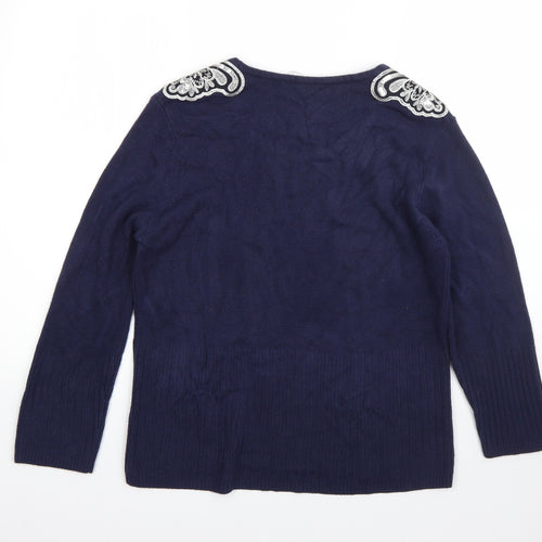 Klass Womens Blue Round Neck  Acrylic Pullover Jumper Size L
