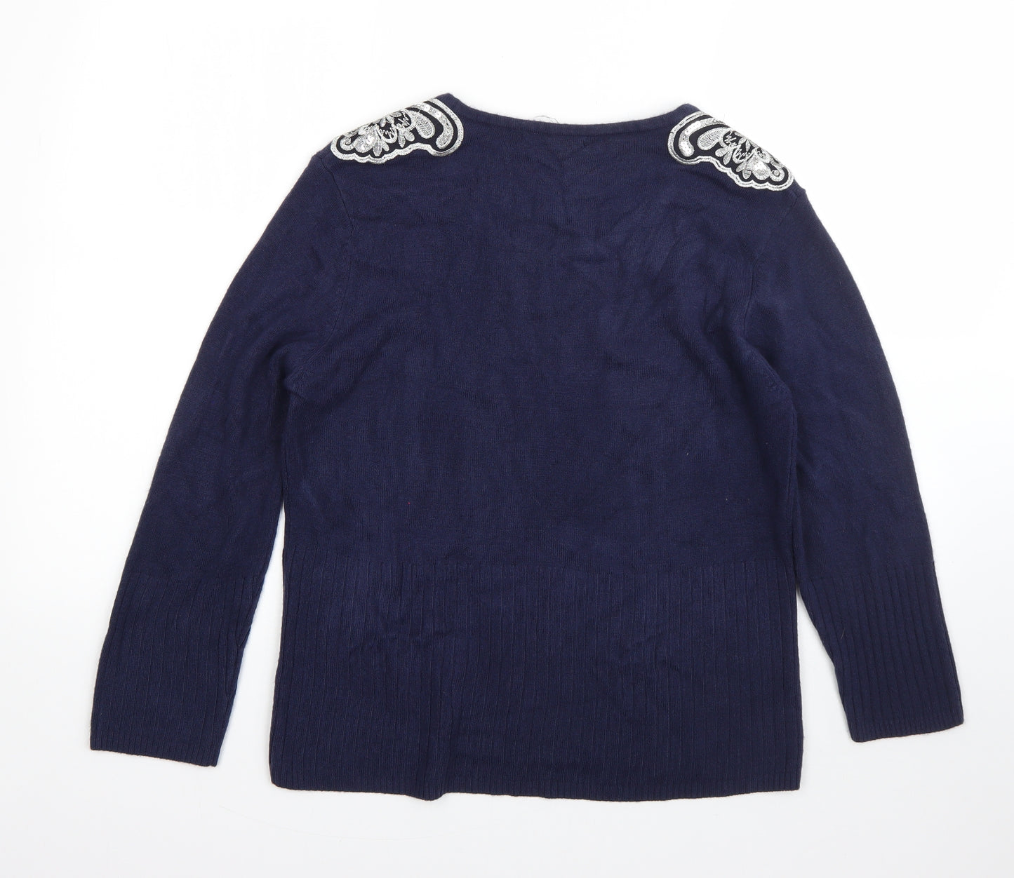 Klass Womens Blue Round Neck  Acrylic Pullover Jumper Size L