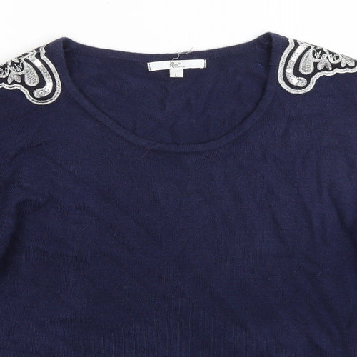 Klass Womens Blue Round Neck  Acrylic Pullover Jumper Size L
