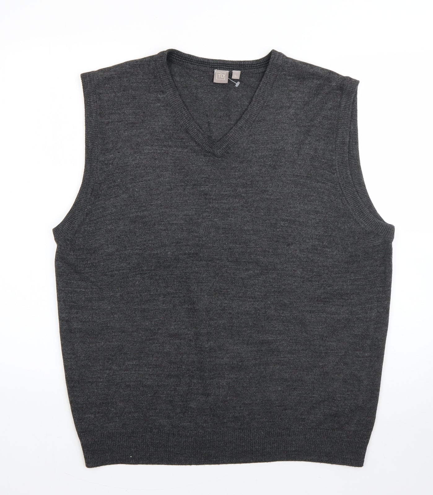 TU Mens Grey V-Neck  Acrylic Vest Jumper Size L