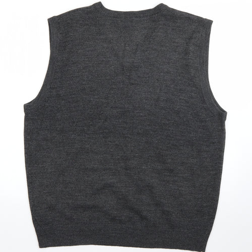 TU Mens Grey V-Neck  Acrylic Vest Jumper Size L