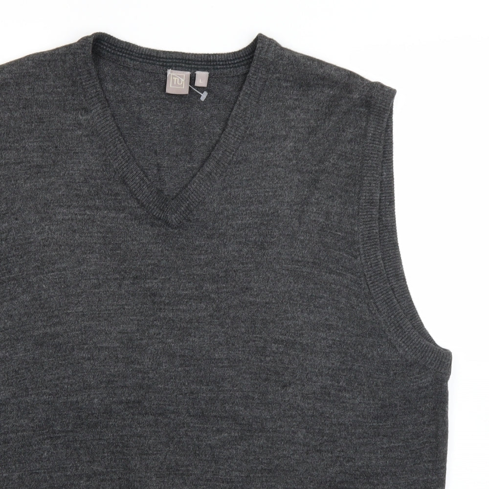 TU Mens Grey V-Neck  Acrylic Vest Jumper Size L