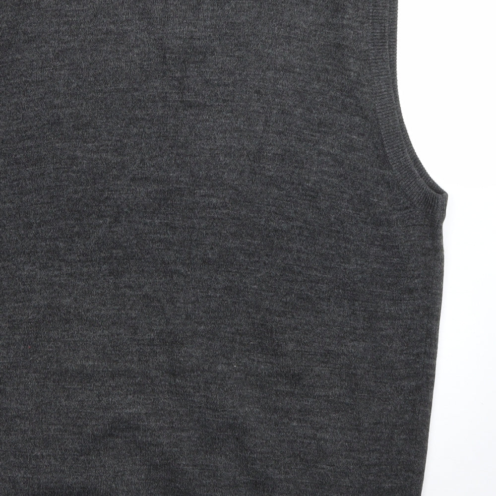 TU Mens Grey V-Neck  Acrylic Vest Jumper Size L