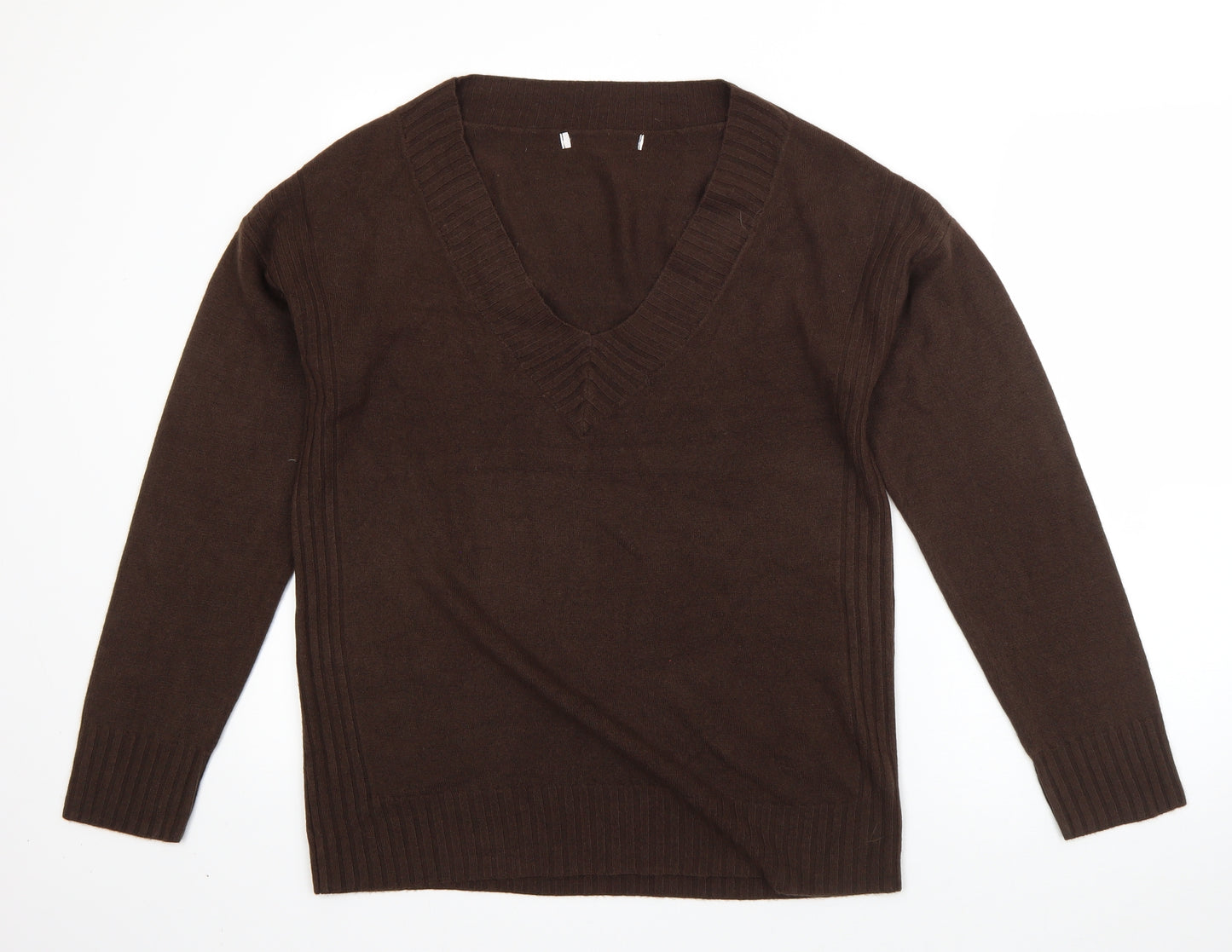 NEXT Womens Brown V-Neck  Acrylic Pullover Jumper Size 20