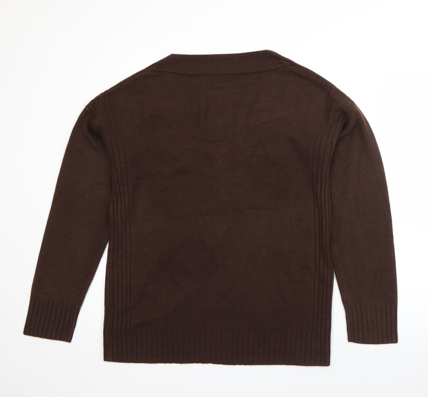 NEXT Womens Brown V-Neck  Acrylic Pullover Jumper Size 20