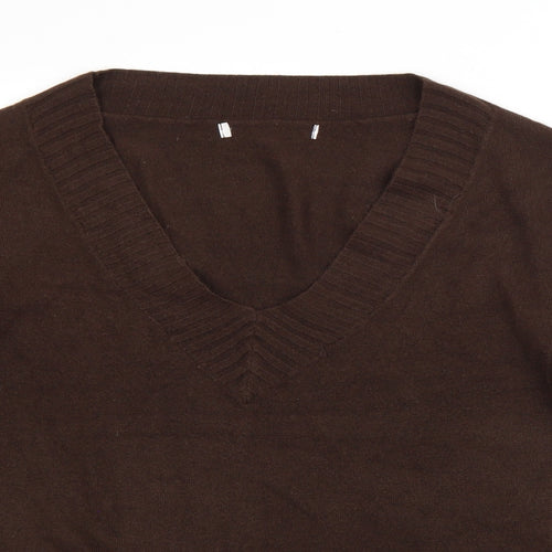 NEXT Womens Brown V-Neck  Acrylic Pullover Jumper Size 20
