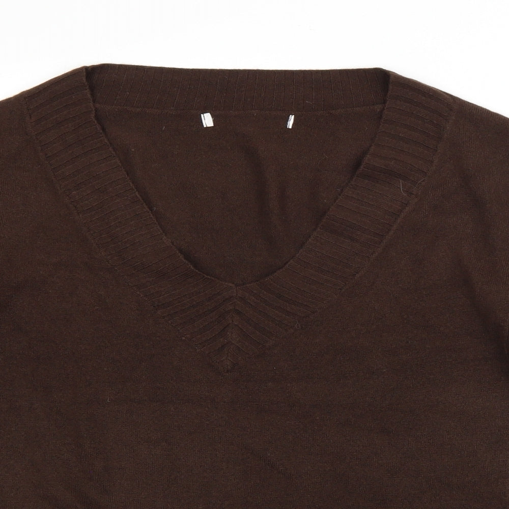 NEXT Womens Brown V-Neck  Acrylic Pullover Jumper Size 20