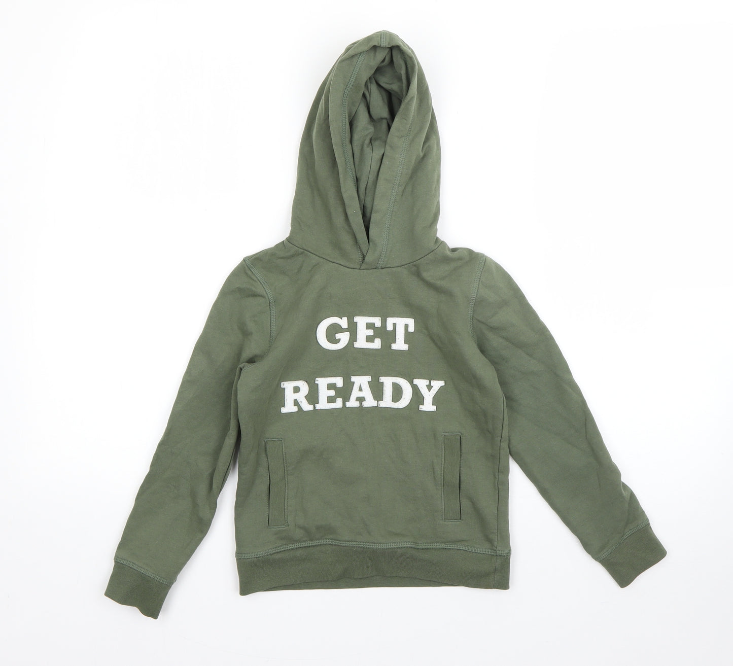 Preworn Boys Green  Cotton Pullover Hoodie Size 6 Years