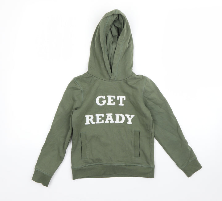 Preworn Boys Green  Cotton Pullover Hoodie Size 6 Years