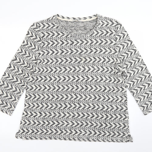TU Womens White Round Neck Striped Cotton Pullover Jumper Size 18