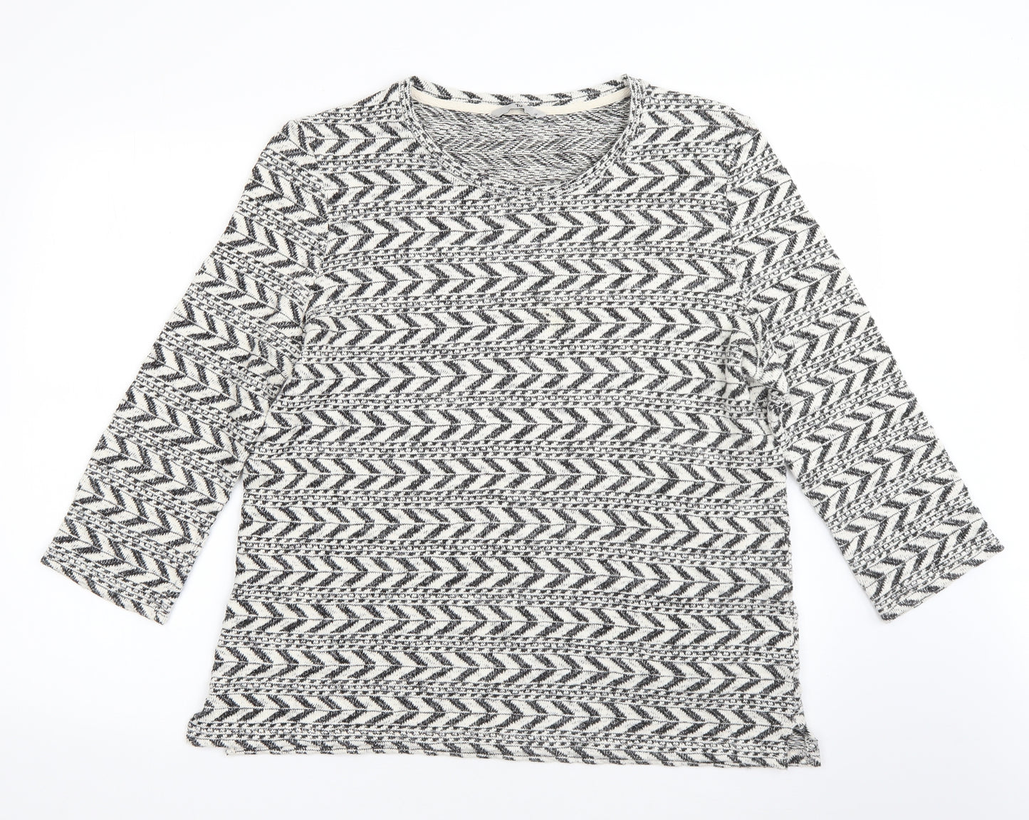 TU Womens White Round Neck Striped Cotton Pullover Jumper Size 18