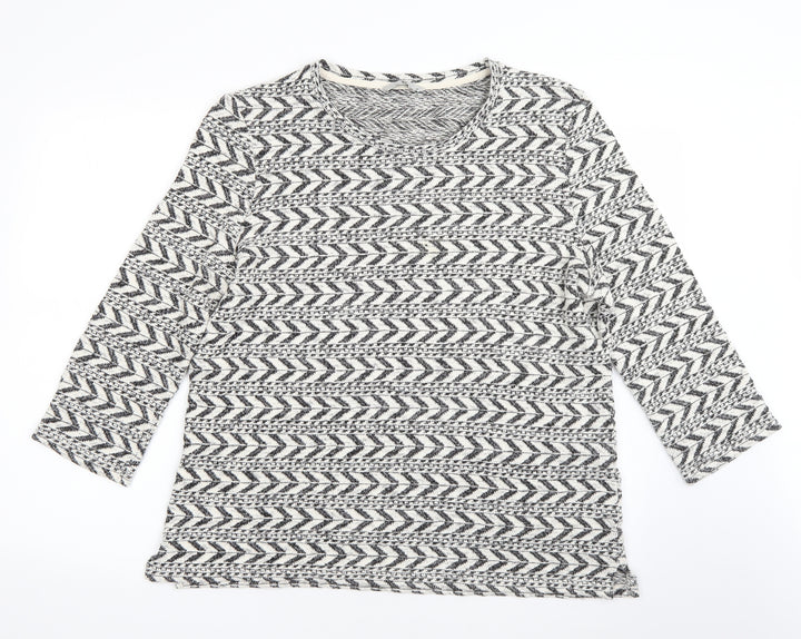 TU Womens White Round Neck Striped Cotton Pullover Jumper Size 18