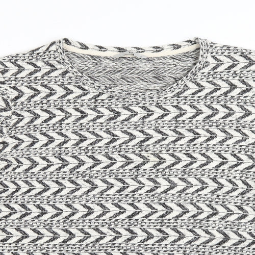 TU Womens White Round Neck Striped Cotton Pullover Jumper Size 18