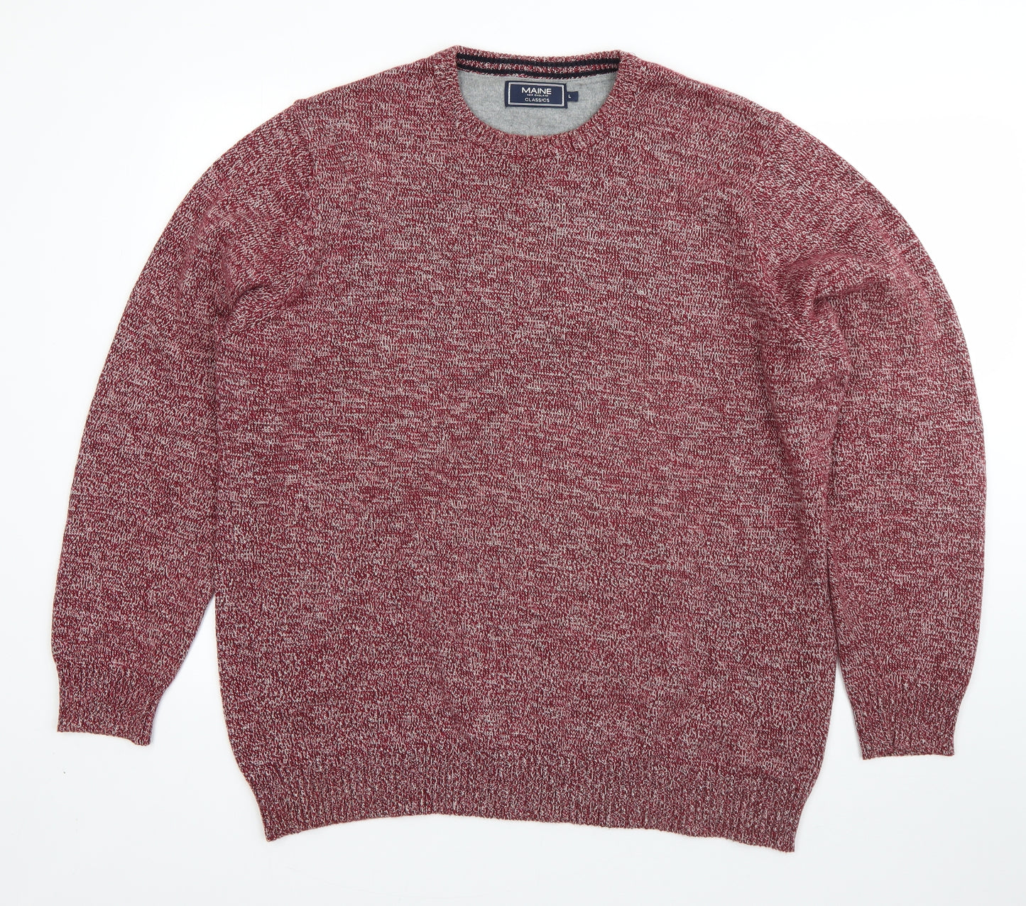 Maine Mens Red Round Neck  Cotton Pullover Jumper Size L