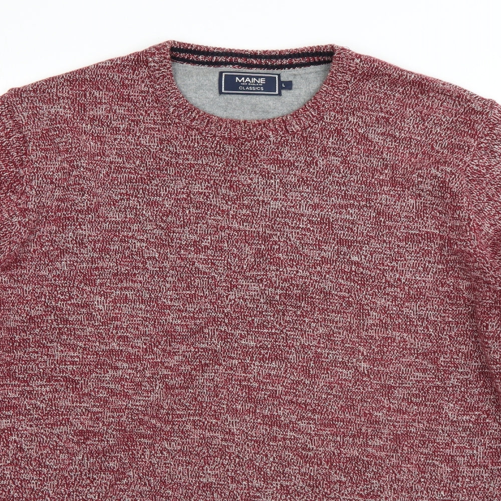 Maine Mens Red Round Neck  Cotton Pullover Jumper Size L