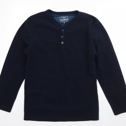Preworn Mens Blue V-Neck  Polyester Pullover Jumper Size S
