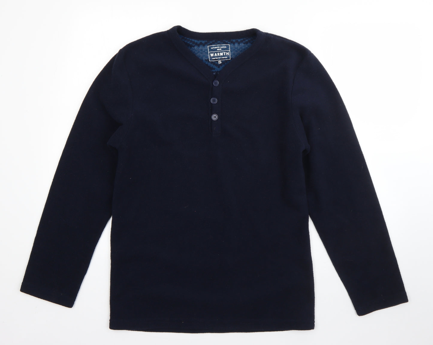 Preworn Mens Blue V-Neck  Polyester Pullover Jumper Size S