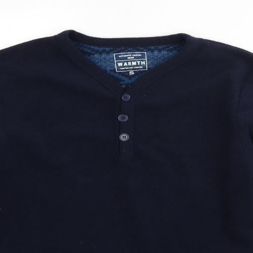 Preworn Mens Blue V-Neck  Polyester Pullover Jumper Size S