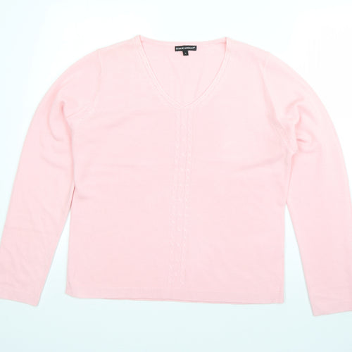 Debbie Morgan Womens Pink V-Neck  Acrylic Pullover Jumper Size L